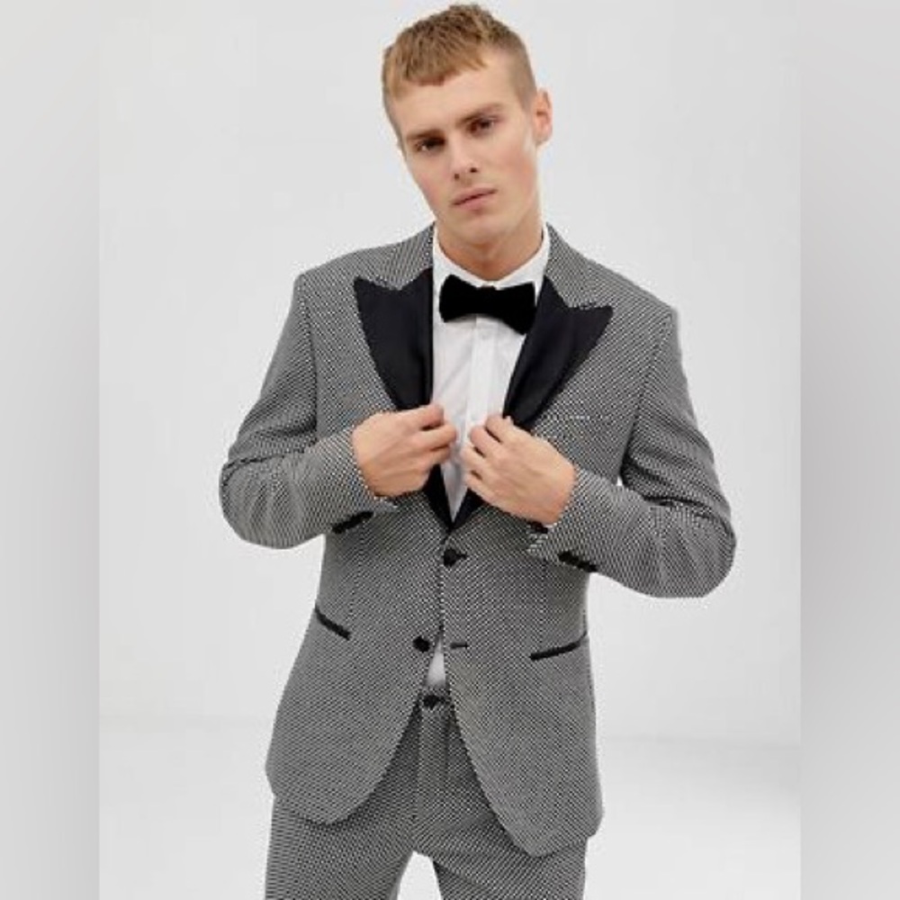 Jack & Jones Premium slim fit tuxedo with velvet lapel in gray black